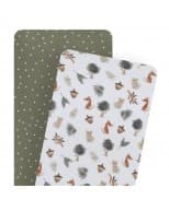 Living Textiles 2pk Bassinet Fitted Sheets - Forest Retreat/Olive Dots