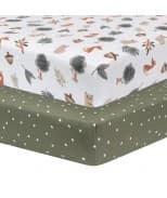 Living Textiles 2pk Cot Fitted Sheets - Forest Retreat/Olive Dots